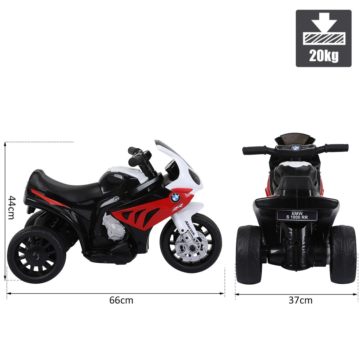 easycomfort easycomfort moto elettrica per bambini max 20kg con licenza bmw 3 ruote batteria ricaricabile 6v bianco rosso 66x37x44cm