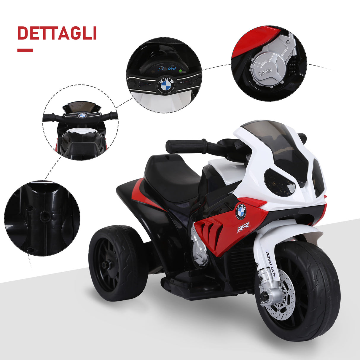 easycomfort easycomfort moto elettrica per bambini max 20kg con licenza bmw 3 ruote batteria ricaricabile 6v bianco rosso 66x37x44cm