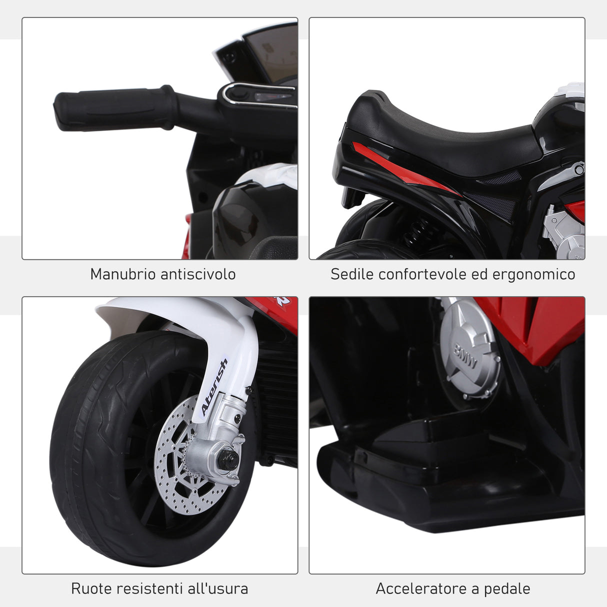 easycomfort easycomfort moto elettrica per bambini max 20kg con licenza bmw 3 ruote batteria ricaricabile 6v bianco rosso 66x37x44cm