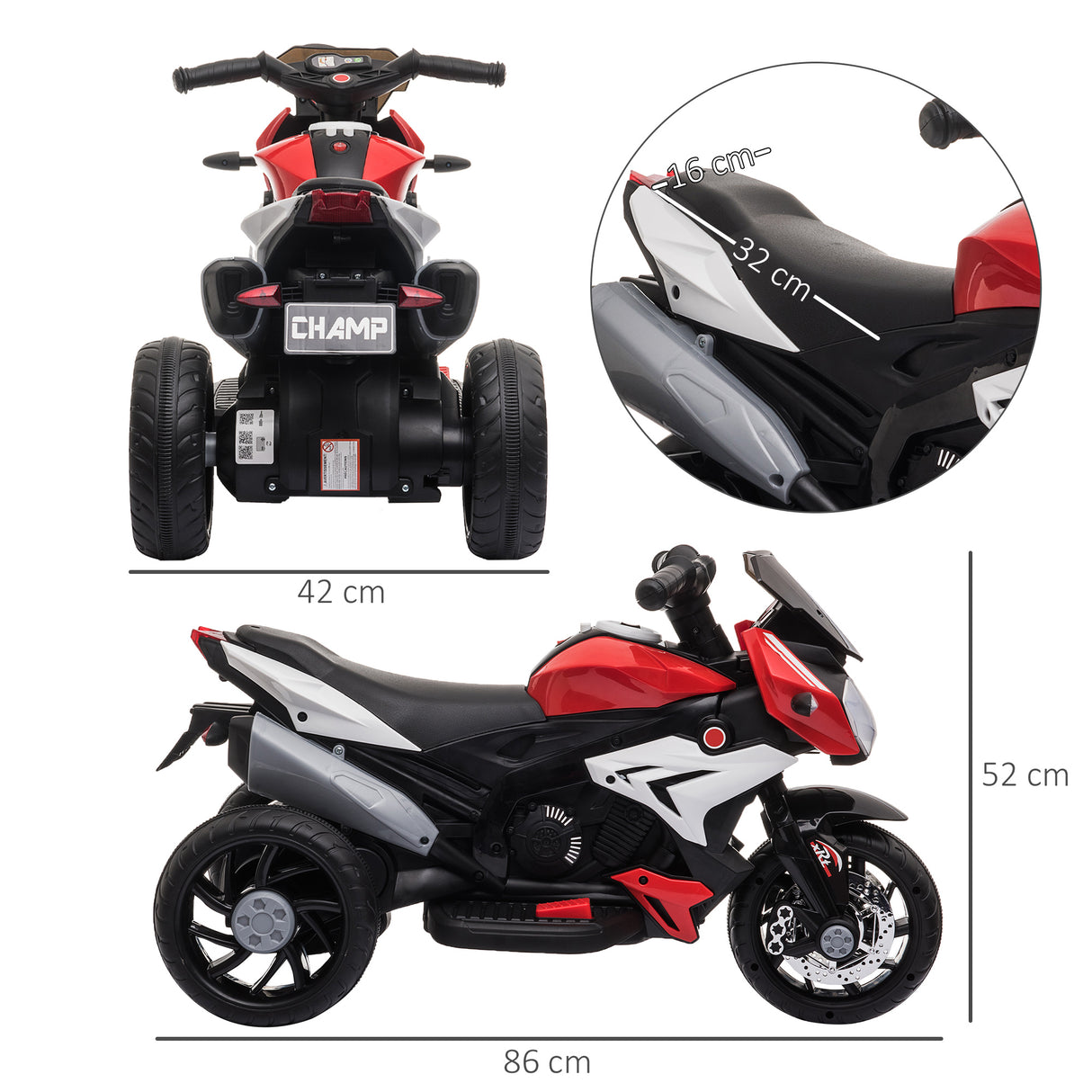 easycomfort easycomfort moto elettrica per bambini 3 5 anni max 25kg con luci musica batteria 6v e velocita 3kmh 86cmx42cmx52cm rossa