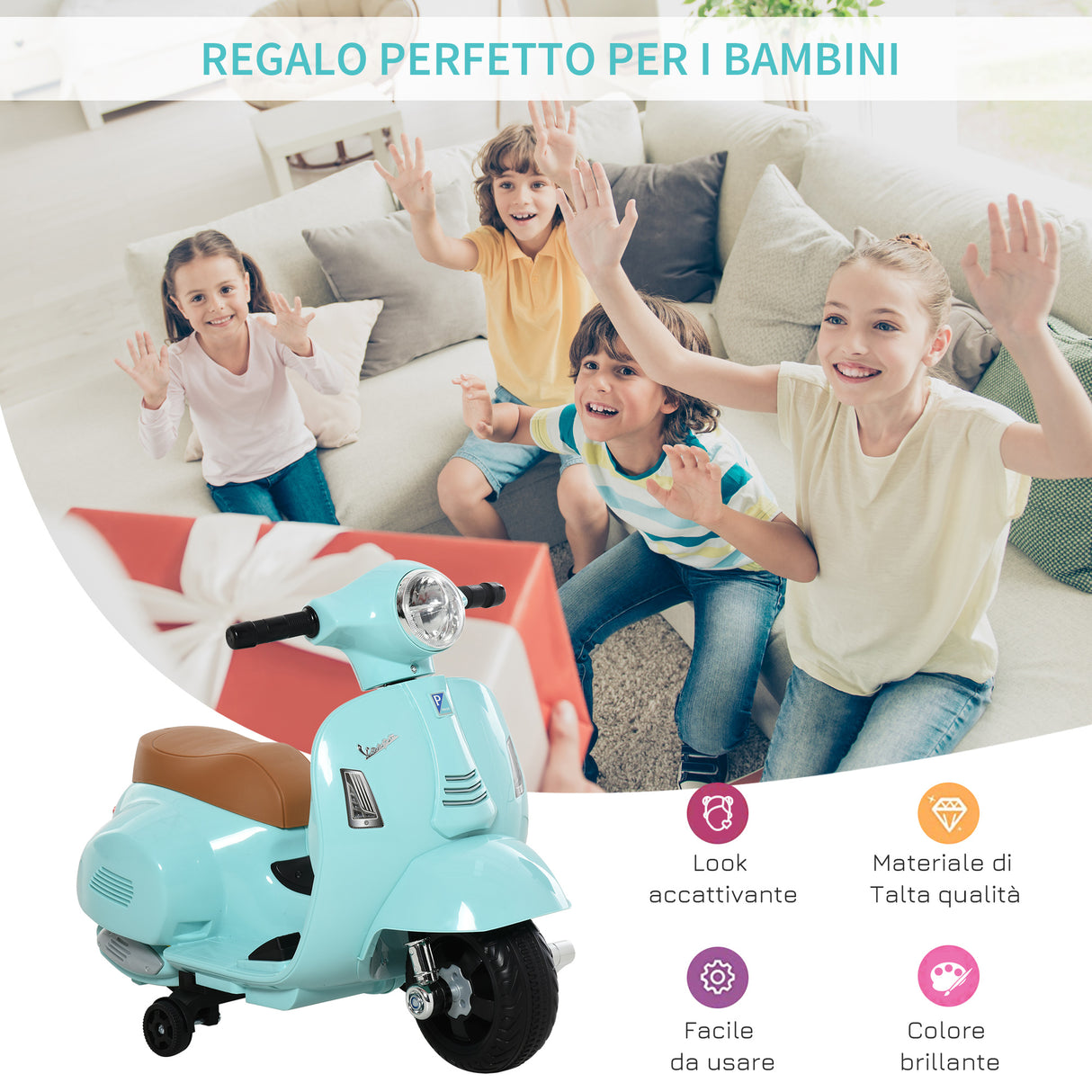 easycomfort easycomfort moto elettrica per bambini con licenza ufficiale vespa batteria 6v fari e clacson per bimbi da 18 36 mesi verde 66 5x38x52cm