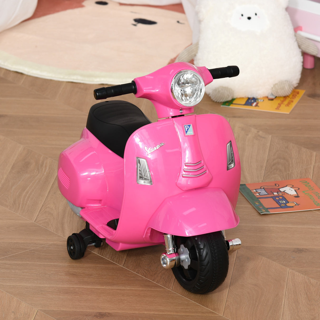 easycomfort easycomfort moto elettrica per bambini con licenza ufficiale vespa batteria 6v fari e clacson per bimbi da 18 36 mesi rosa 66 5x38x52cm