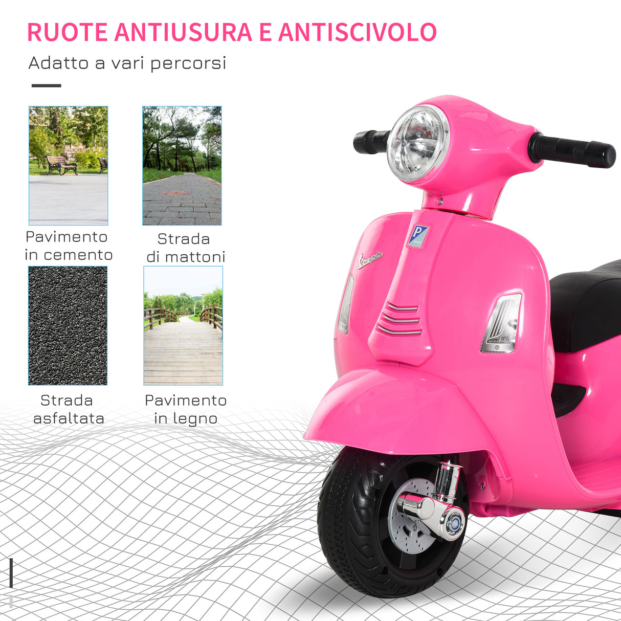 easycomfort easycomfort moto elettrica per bambini con licenza ufficiale vespa batteria 6v fari e clacson per bimbi da 18 36 mesi rosa 66 5x38x52cm