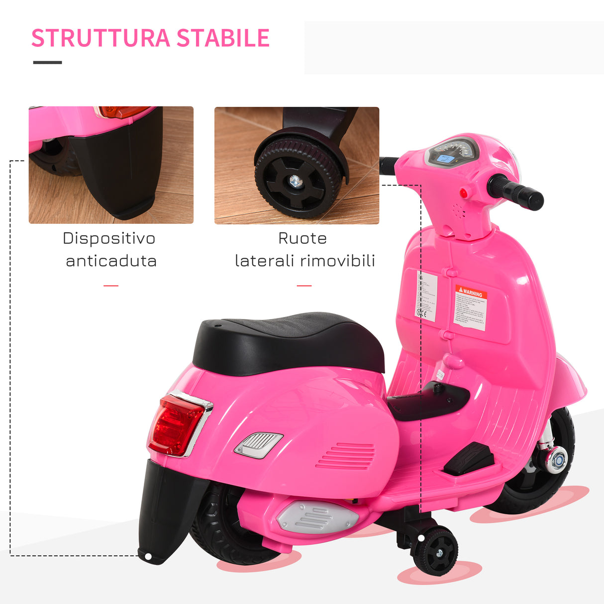 easycomfort easycomfort moto elettrica per bambini con licenza ufficiale vespa batteria 6v fari e clacson per bimbi da 18 36 mesi rosa 66 5x38x52cm