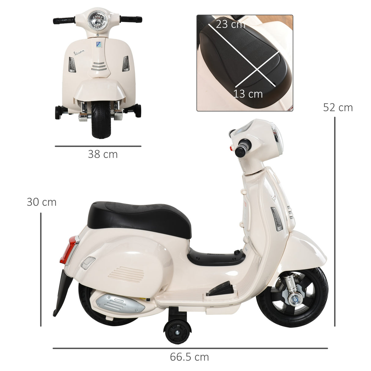easycomfort easycomfort moto elettrica per bambini con licenza ufficiale vespa batteria 6v fari e clacson per bimbi da 18 36 mesi bianco 66 5x38x52cm