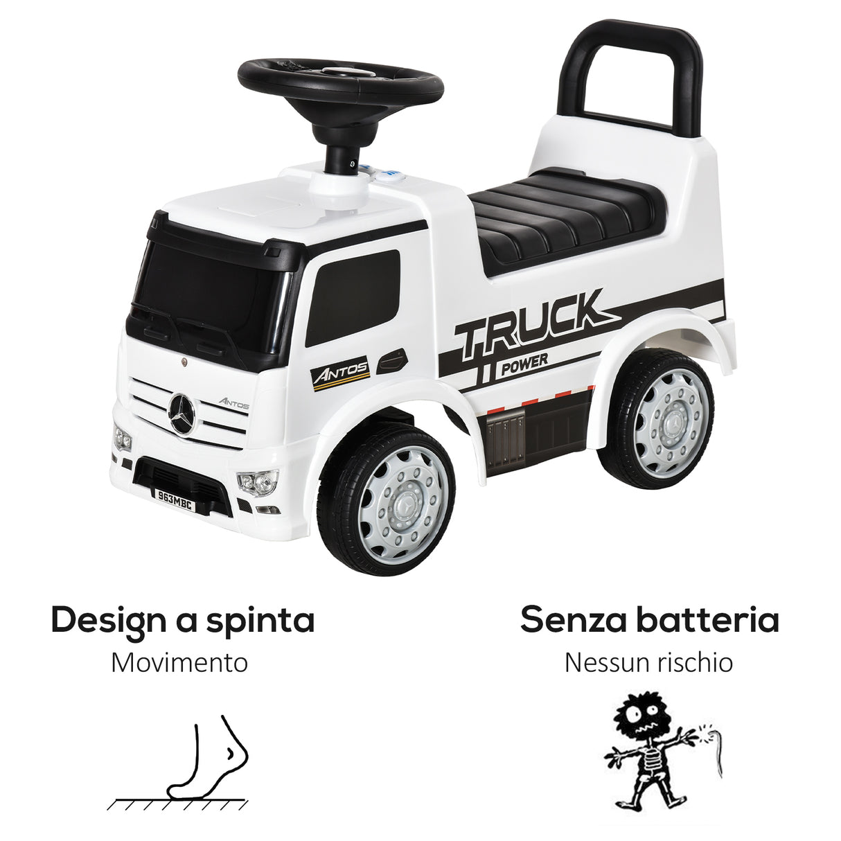 easycomfort easycomfort macchina cavalcabile per bambini eta 12 36 mesi macchina giocattolo bambi con volante fari e suoni licenza mercedes bianco