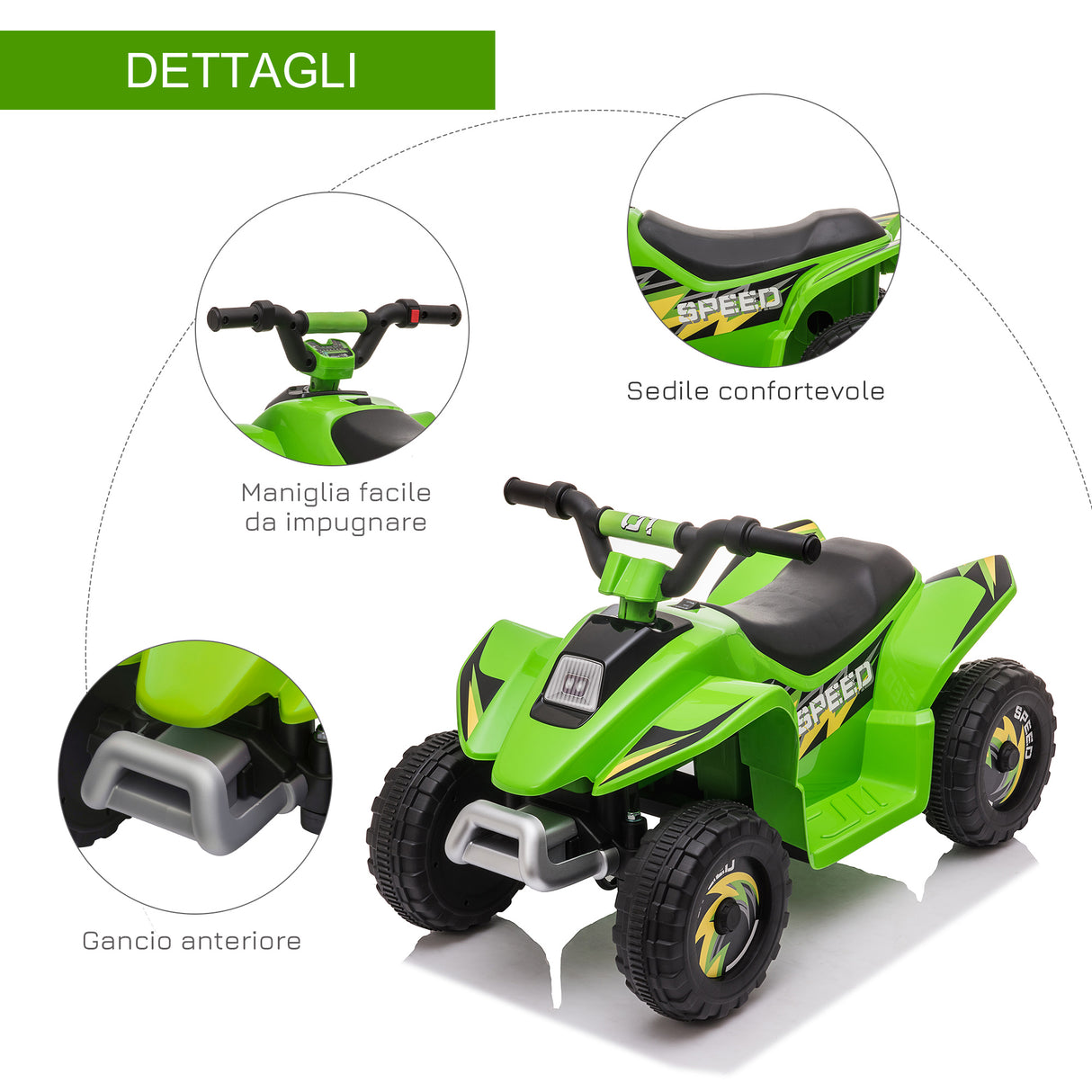 easycomfort easycomfort quad elettrico per bambini con batteria ricaricabile 6v e marcia avanti e indietro 72x40x45 5 cm verde