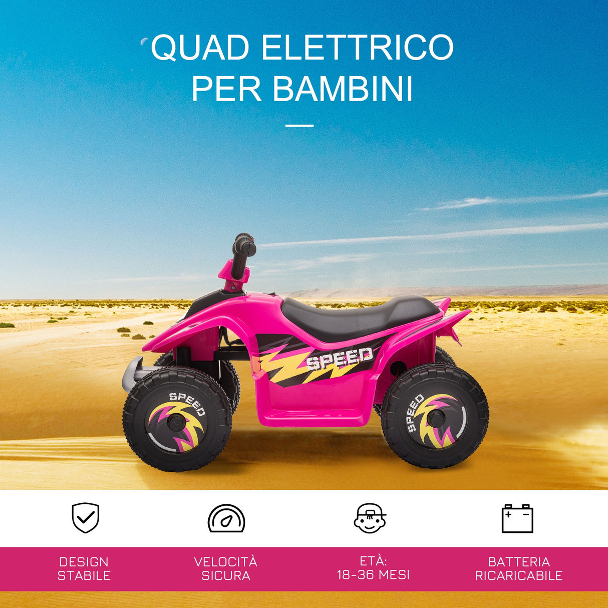 easycomfort easycomfort quad per bambini elettrico con batteria ricaricabile 6v e velocita 2 8 4 6kmh 72x40x45 5 cm rosa