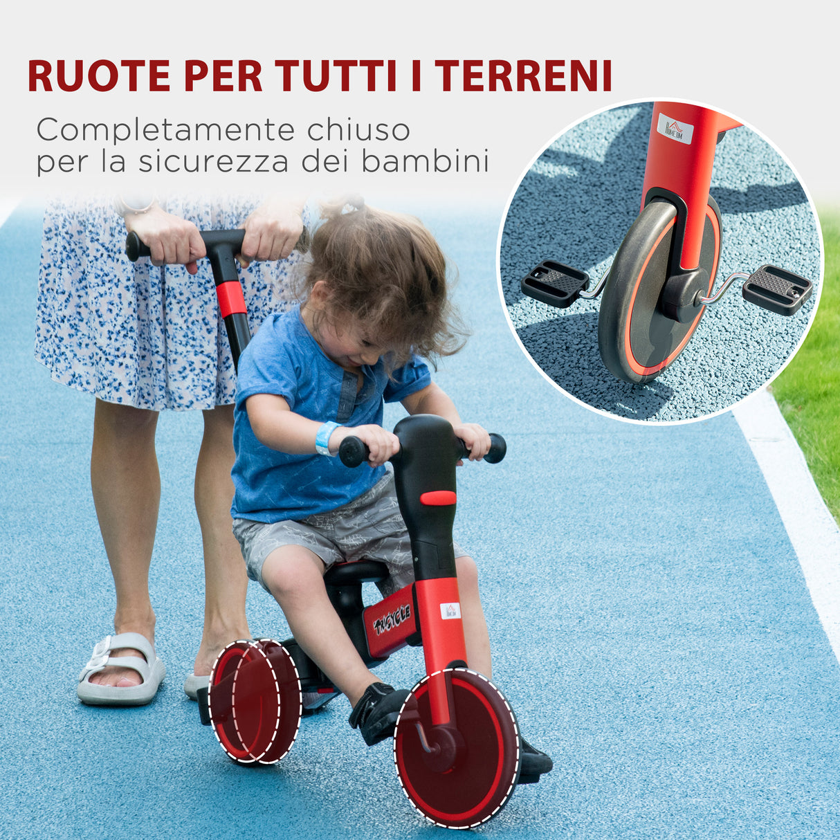 easycomfort easycomfort triciclo per bambini 18 60 mesi con manubrio regolabile e ruote chiuse 101x45x86 5 cm rosso