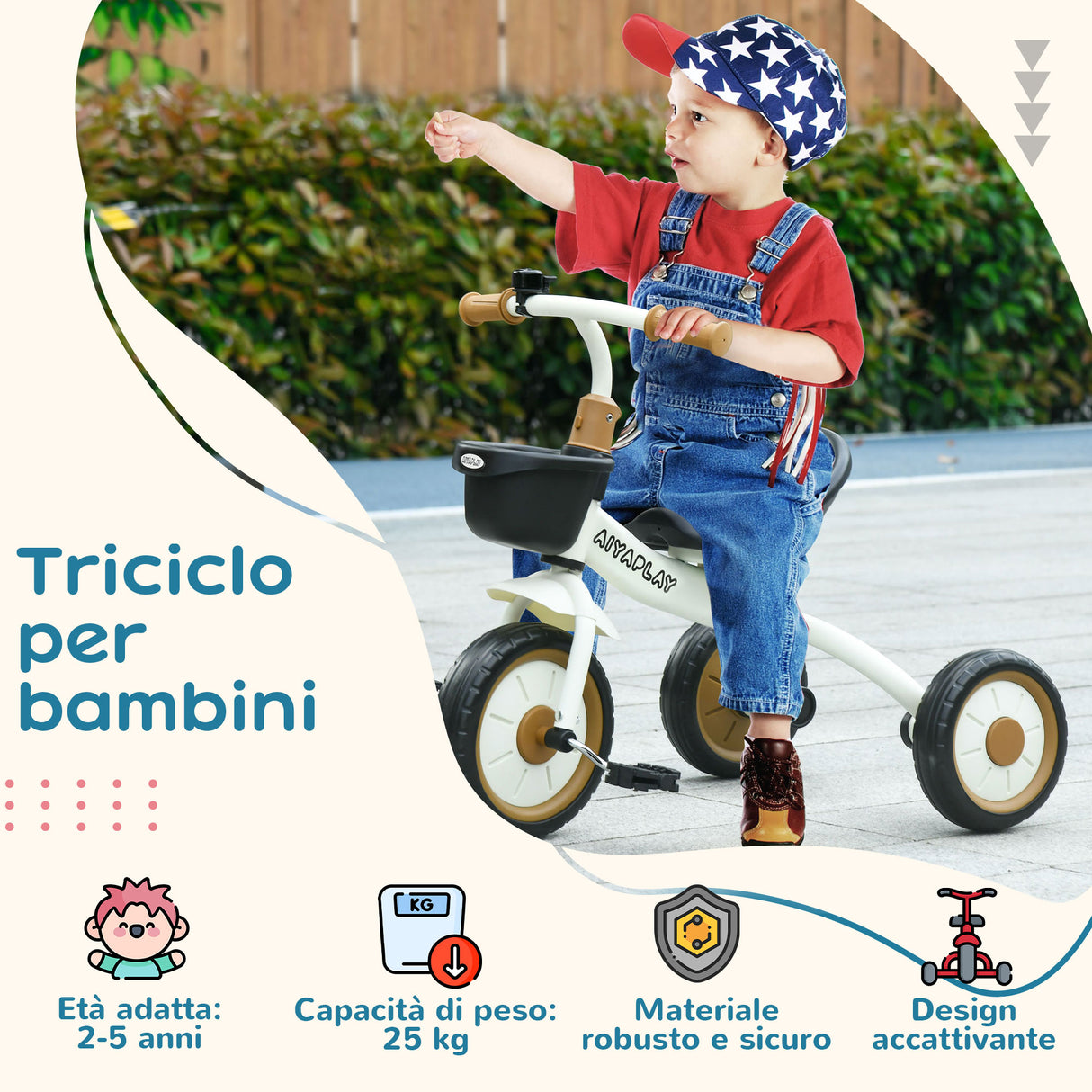 easycomfort easycomfort triciclo per bambini da 2 5 anni con seduta regolabile e campanello 70 5x50x58cm bianco