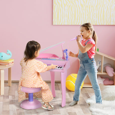 easycomfort easycomfort pianoforte giocattolo per bambini strumento musicale elettrico con 37 tasti luminosi microfono e sgabello inclusi 48x39x69 cm rosa