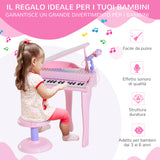 easycomfort easycomfort pianoforte giocattolo per bambini strumento musicale elettrico con 37 tasti luminosi microfono e sgabello inclusi 48x39x69 cm rosa