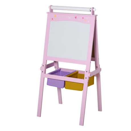 easycomfort easycomfort lavagnetta con cavalletto per bambini 3 in 1 e con rullo fogli di carta in legno rosa