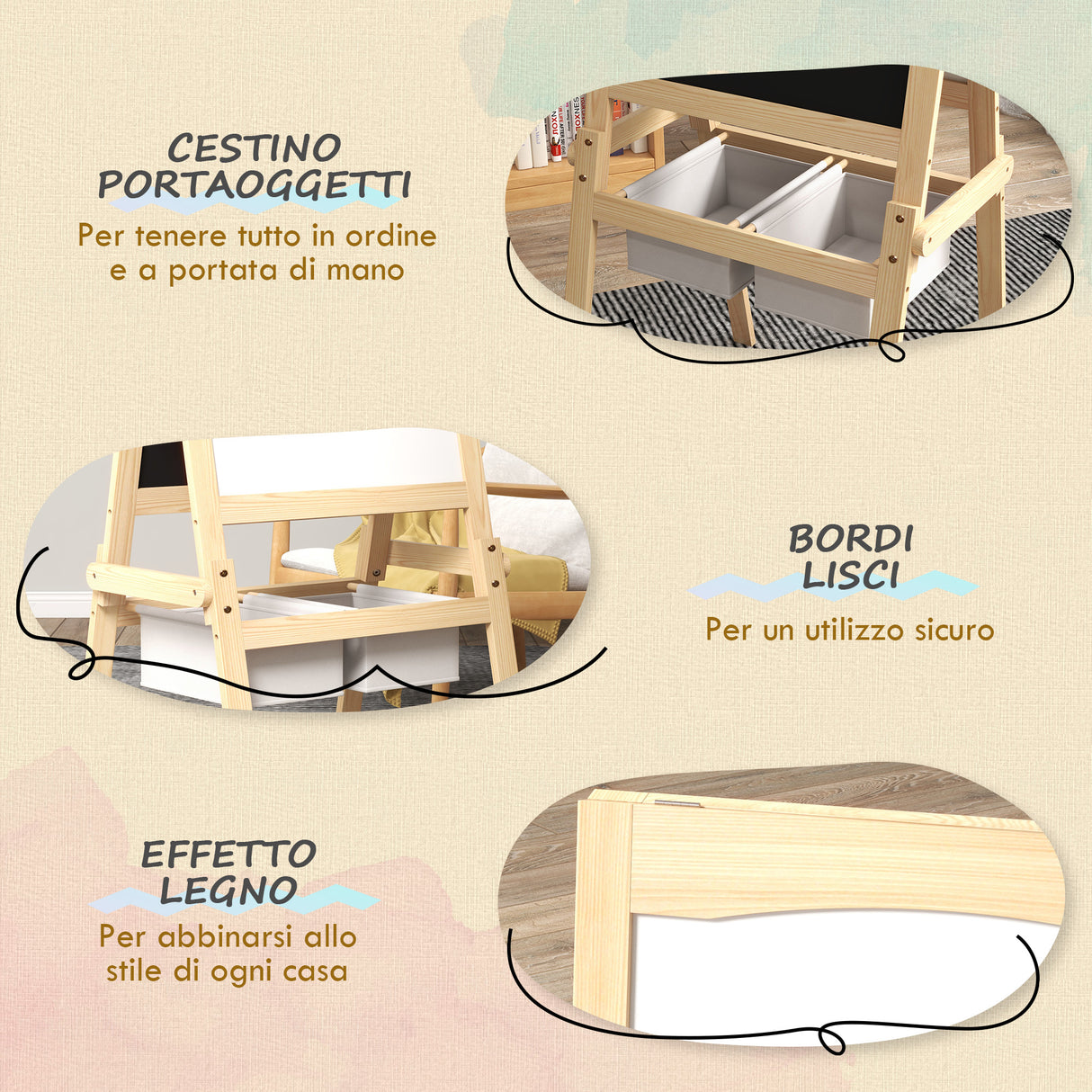 easycomfort easycomfort lavagna per bambini con cavalletto 3 in 1 e cestini eta 3 6 anni 58x50 5x109cm color legno