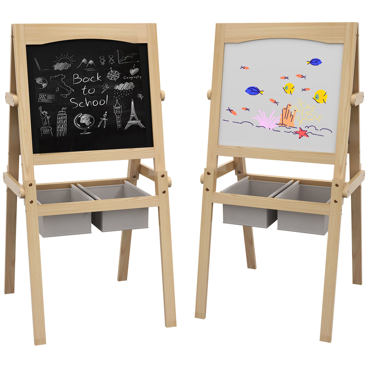 easycomfort easycomfort lavagna per bambini con cavalletto 3 in 1 e cestini eta 3 6 anni 58x50 5x109cm color legno