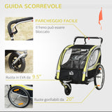 easycomfort rimorchio per bicicletta per 2 bambini 2 in 1 passeggino con cinture di sicurezza catarifrangenti e bandierina giallo