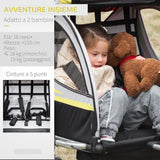 easycomfort rimorchio per bicicletta per 2 bambini 2 in 1 passeggino con cinture di sicurezza catarifrangenti e bandierina giallo