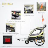 easycomfort rimorchio per bicicletta per 2 bambini 2 in 1 passeggino con cinture di sicurezza catarifrangenti e bandierina giallo