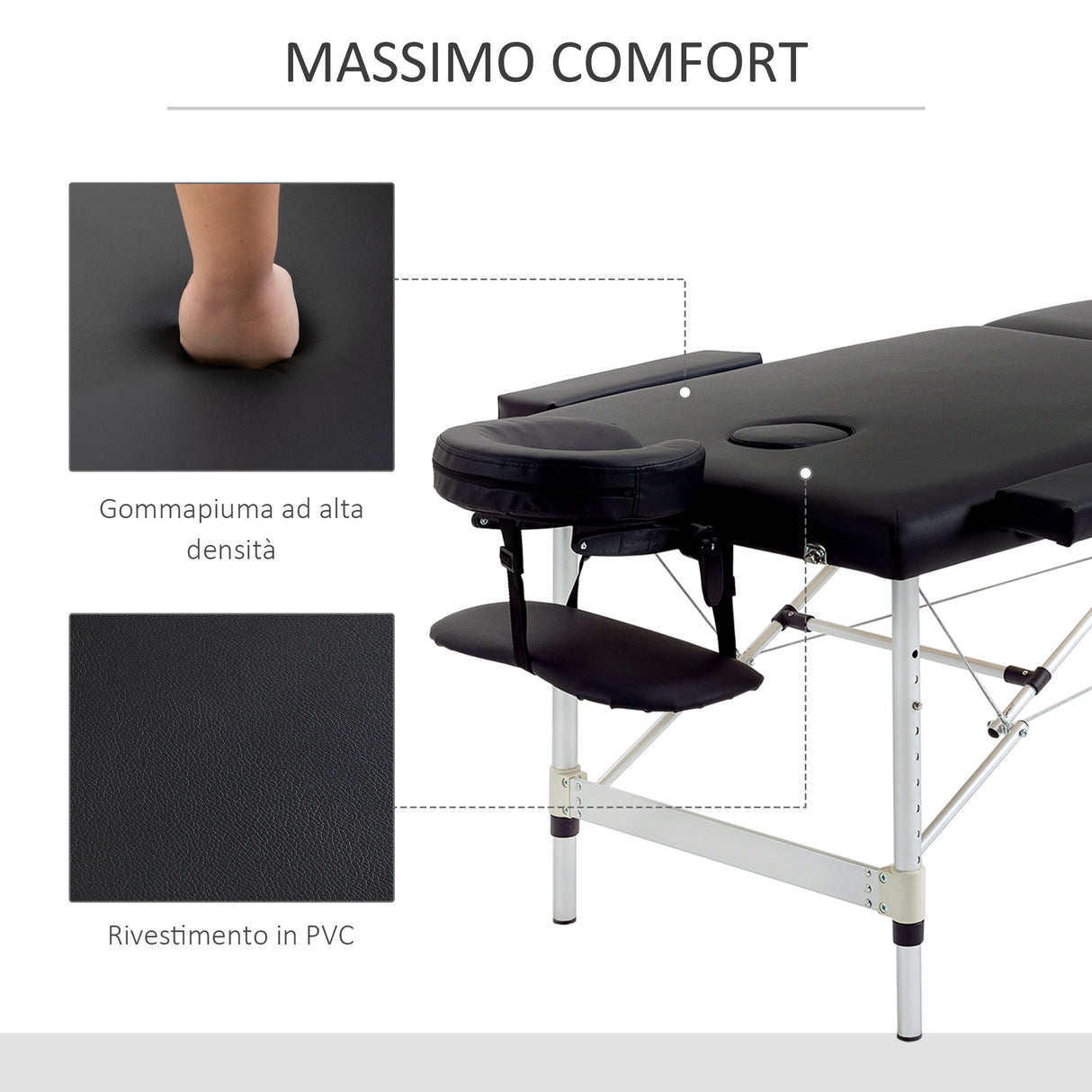 easycomfort easycomfort lettino massaggio pieghevole in legno altezza regolabile e custodia da trasporto per estetista e terapista nero