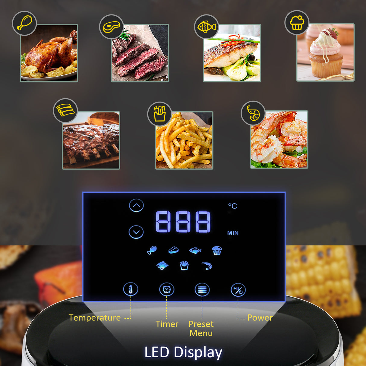 easycomfort friggitrice ad aria 2.5l 1300w con 7 menu schermo led e tegame 33.9x24.9x29.9cm