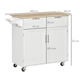 easycomfort easycomfort carrello da cucina multiuso in legno con 2 cassetti 104x46x91cm bianco