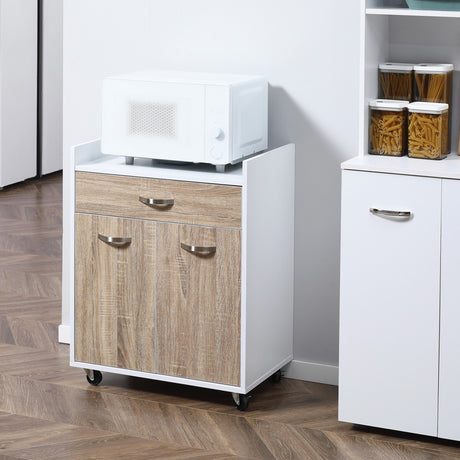 easycomfort easycomfort carrello da cucina portavivande per microonde con 4 ruote in legno 60x40x77cm rovere