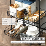 easycomfort easycomfort carrello da cucina portavivande stile industriale con 4 ruote 2 cestini e 4 ganci 60x38x85 5cm marronenero