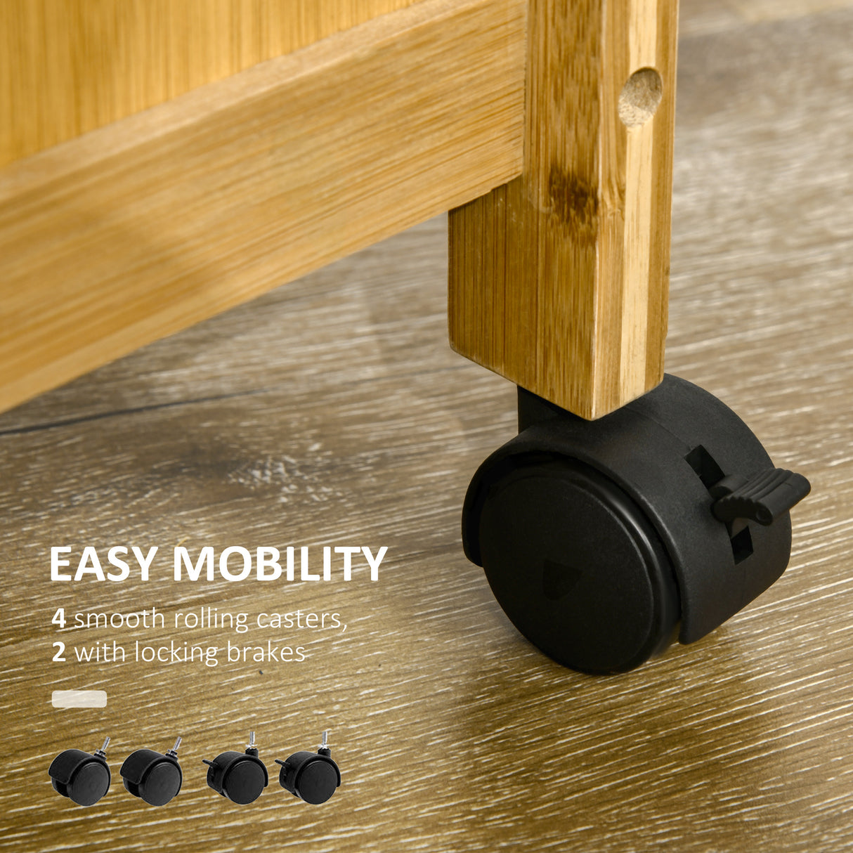 easycomfort easycomfort carrello da cucina con cassetto armadietto e cestino estraibile in legno con ruote girevoli 66x36x79cm