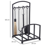 easycomfort portalegna da interno ed esterno in metallo con ganci e 4 attrezzi per camino inclusi nero