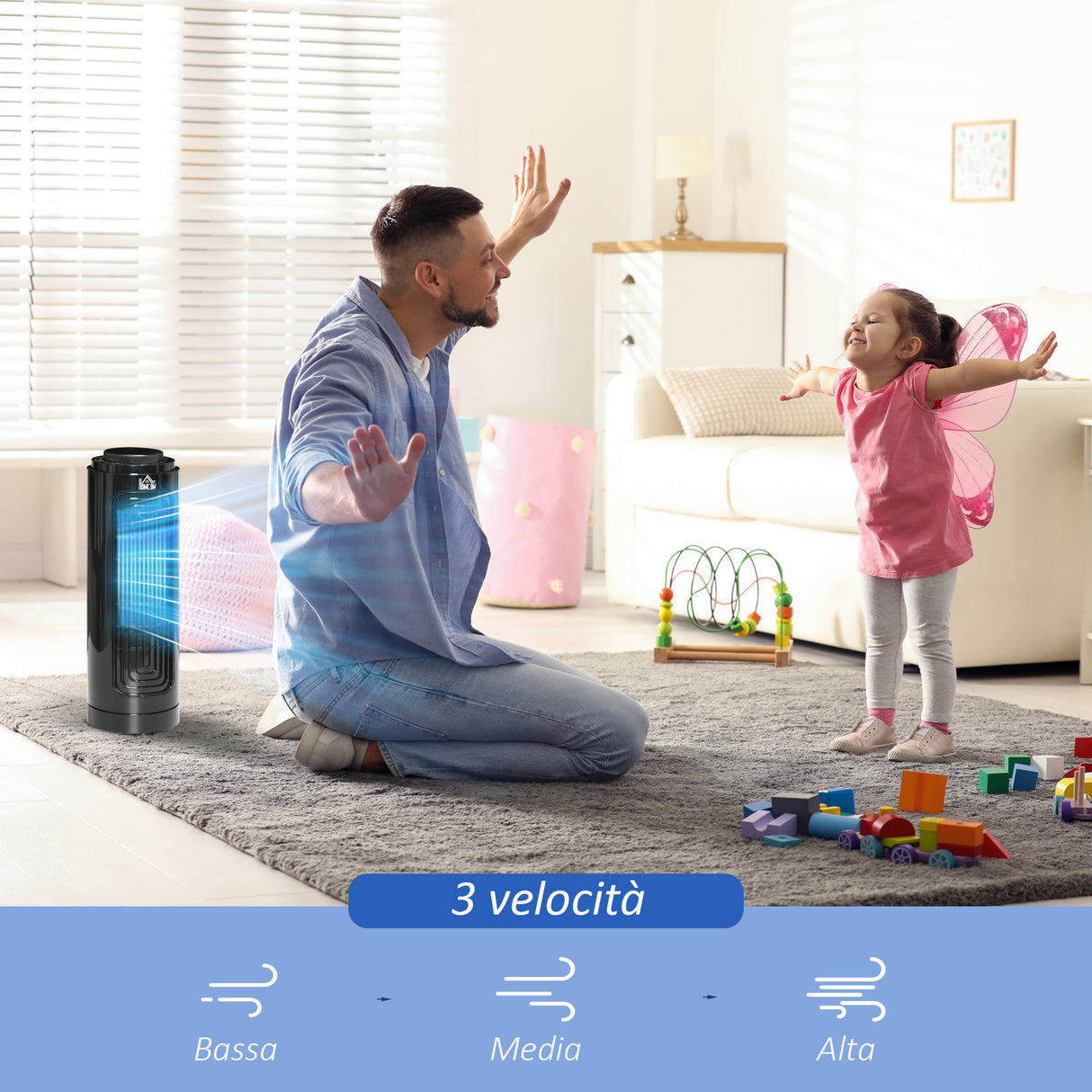 easycomfort ventilatore a colonna oscillante a 3 velocita e basso rumore in abs e rame o11x32.5 cm nero