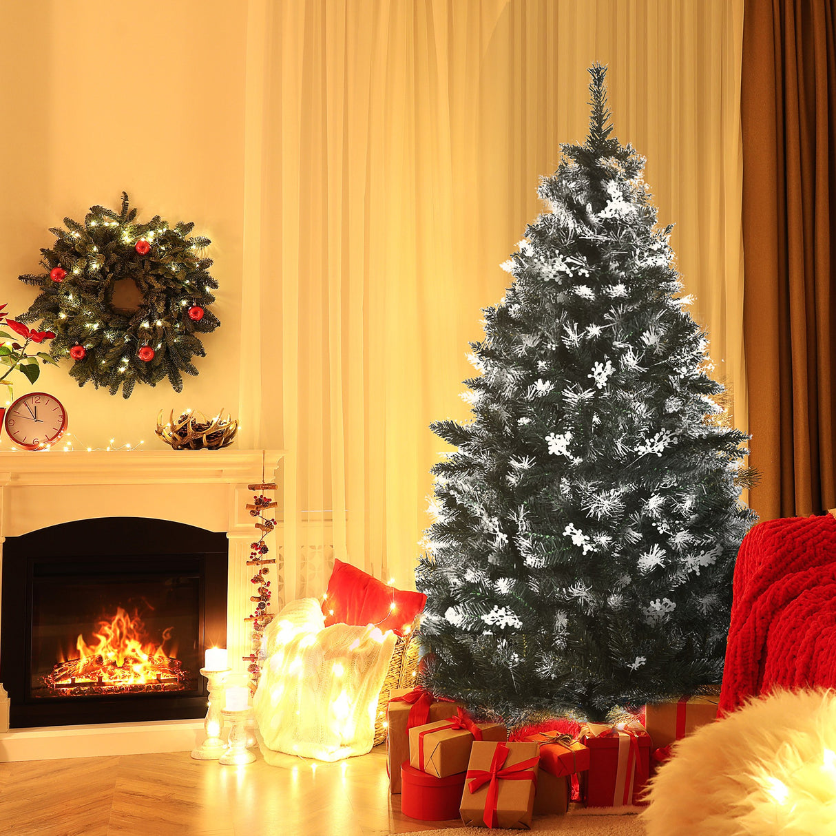 easycomfort easycomfort albero di natale innevato 150cm con bacche decorative bianche base rimovibile pieghevole 378 rami verde