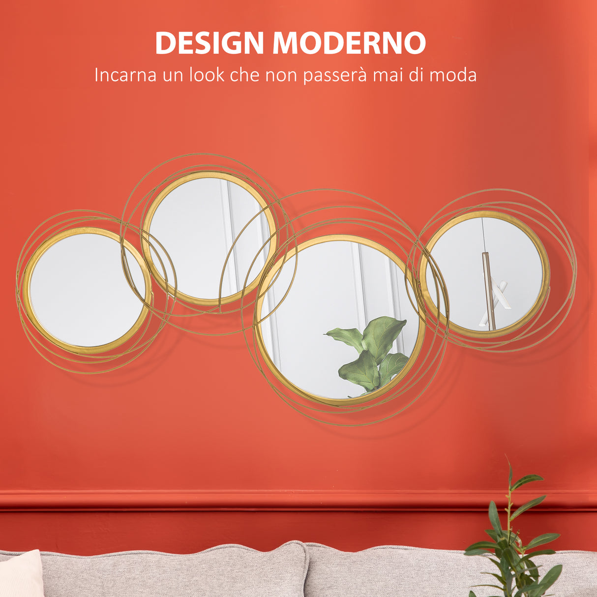 easycomfort easycomfort decorazione murale 3d in metallo wall art a cerchi con specchi 107x56cm oro