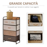 easycomfort easycomfort cassettiera 5 cassetti pieghevoli in tessuto e ripiano in mdf arredamento soggiorno e camera 58x29x99cm multicolore