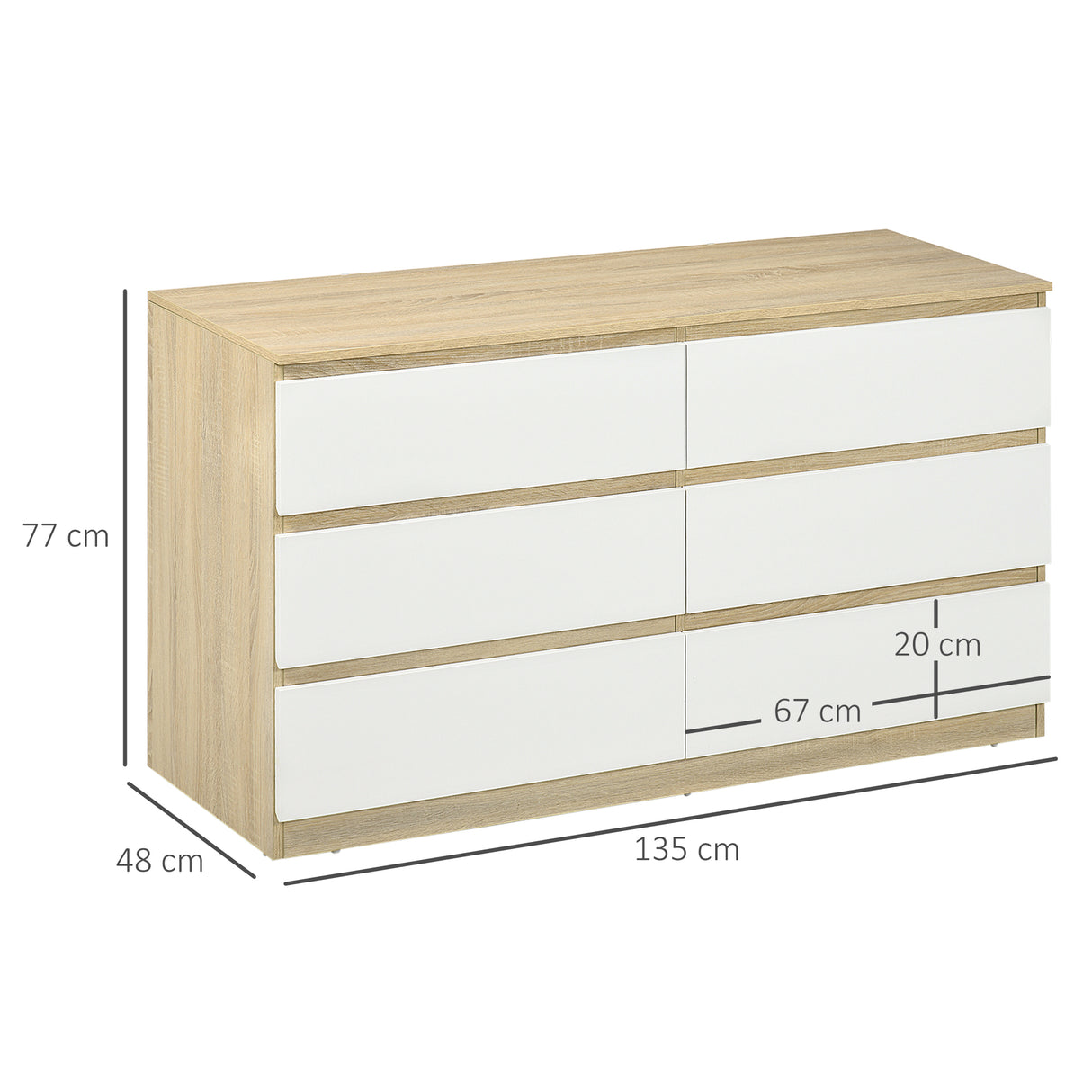 easycomfort easycomfort cassettiera 6 cassetti moderna in legno 135x48x77cm bianco e colore legno