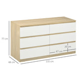 easycomfort easycomfort cassettiera 6 cassetti moderna in legno 135x48x77cm bianco e colore legno