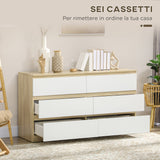 easycomfort easycomfort cassettiera 6 cassetti moderna in legno 135x48x77cm bianco e colore legno