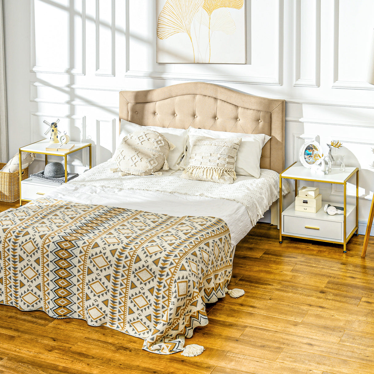 easycomfort easycomfort set di 2 comodini moderni con cassetto e ripiano aperto 50x40x55cm bianco e oro