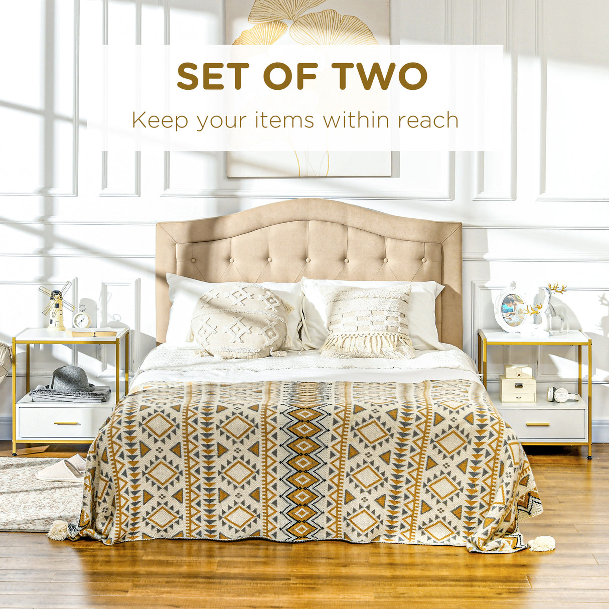 easycomfort easycomfort set di 2 comodini moderni con cassetto e ripiano aperto 50x40x55cm bianco e oro