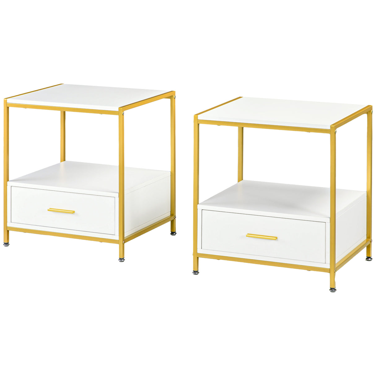 easycomfort easycomfort set di 2 comodini moderni con cassetto e ripiano aperto 50x40x55cm bianco e oro