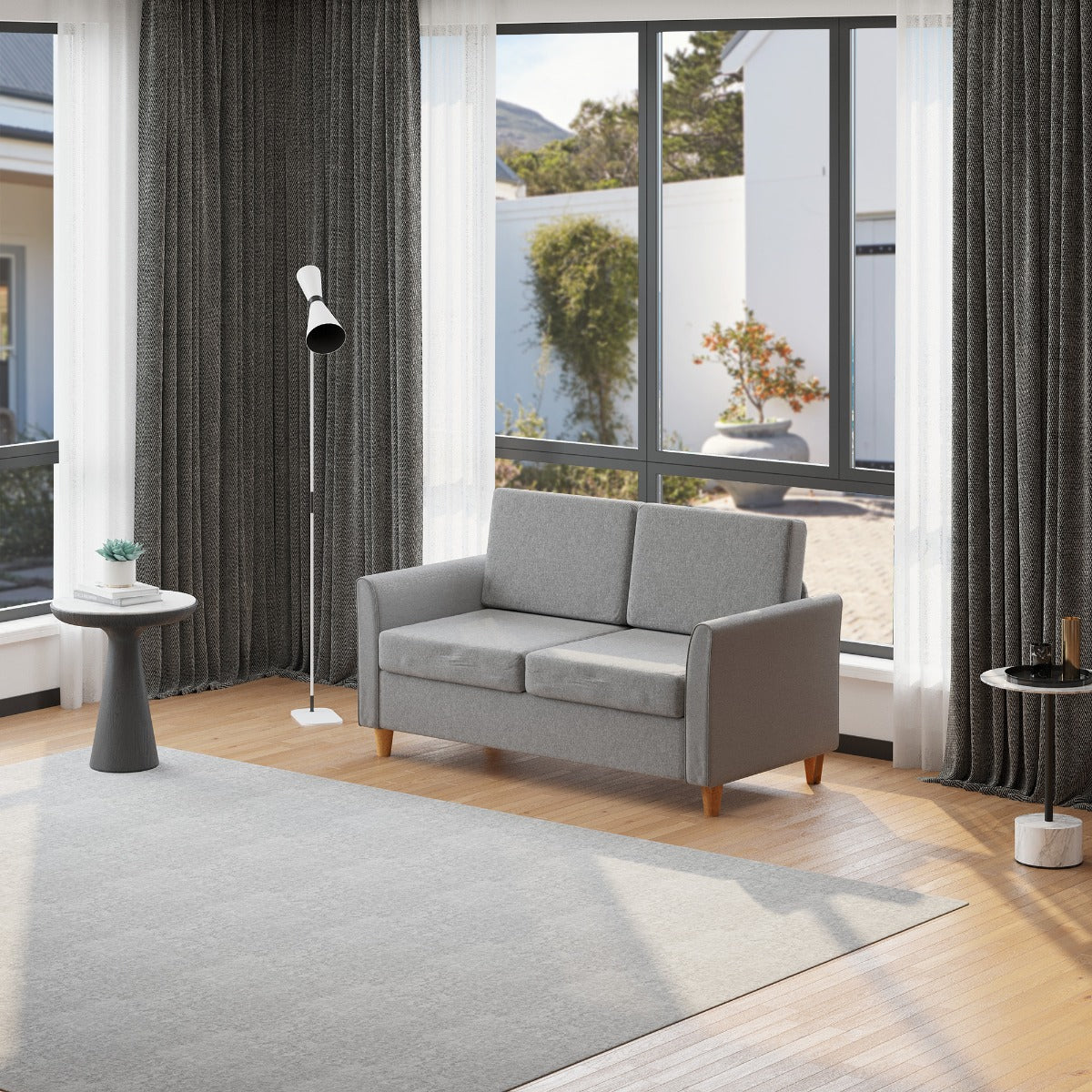 easycomfort easycomfort divano due posti linea moderna e compatta in lino grigio e legno 70cmx141cmx78cm ean 8055776914701