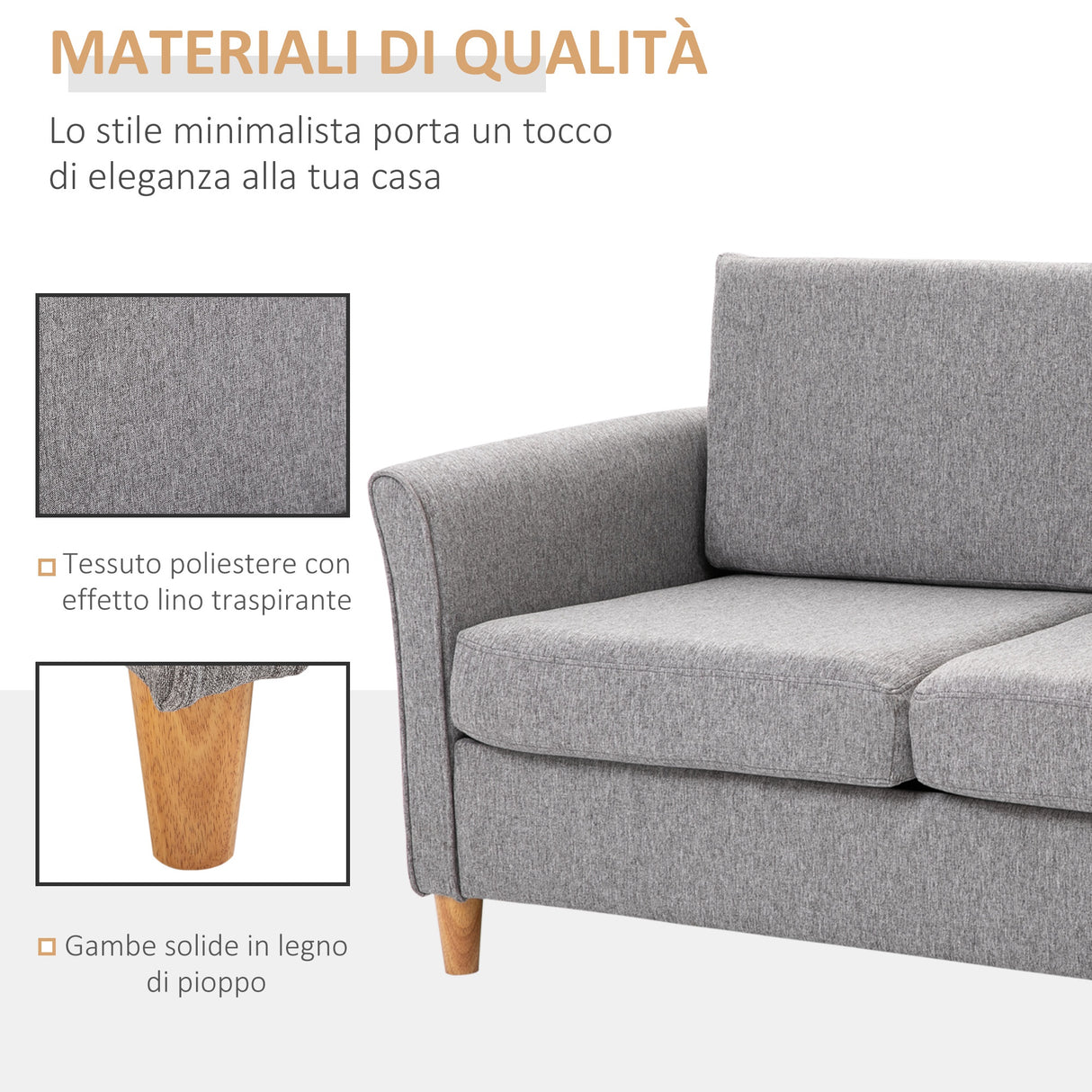 easycomfort easycomfort divano due posti linea moderna e compatta in lino grigio e legno 70cmx141cmx78cm ean 8055776914701