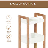 easycomfort easycomfort mobiletto bagno a 3 ripiani compatto in legno mdf bianco e bambu 27 5x20 8x74cm