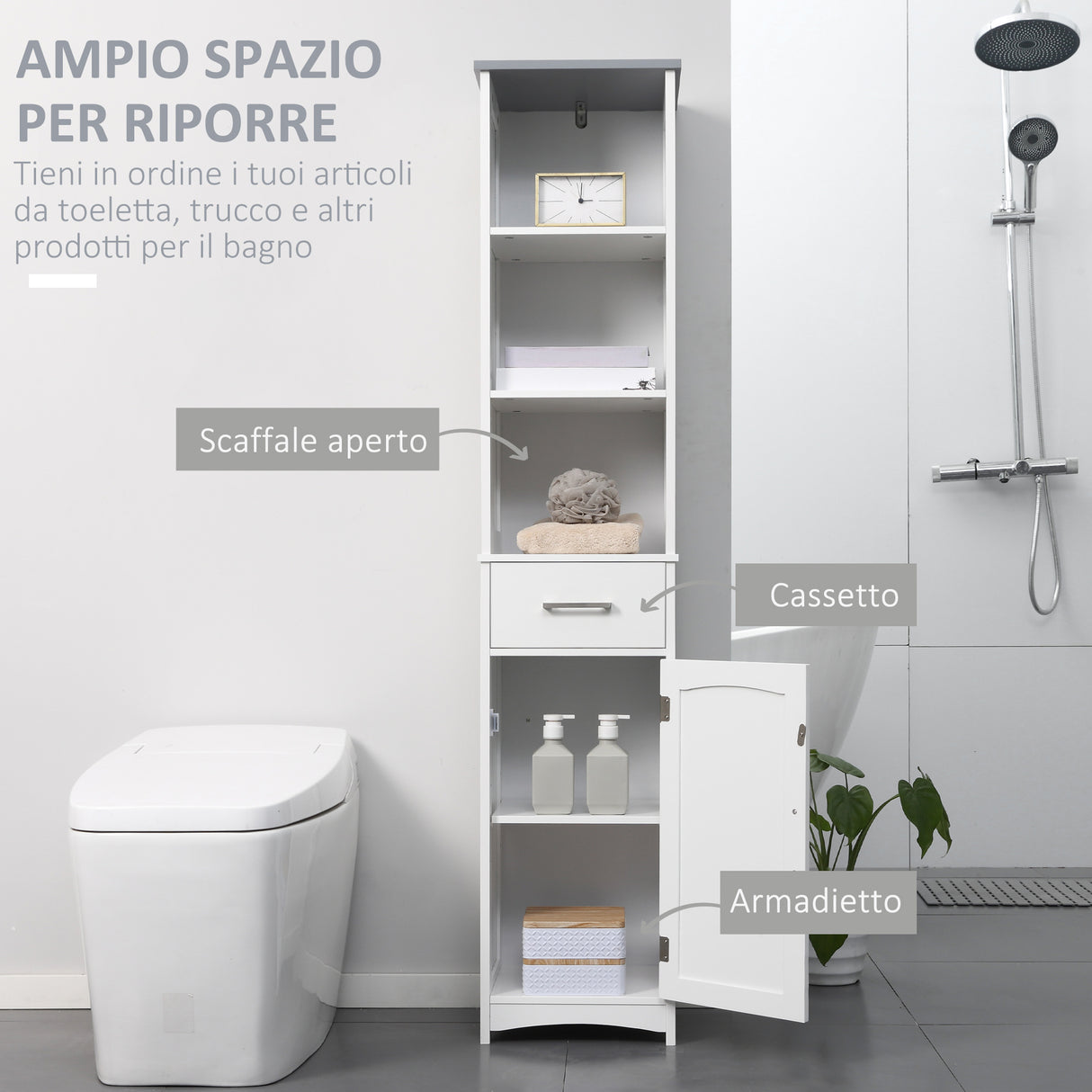 easycomfort easycomfort armadietto bagno con scaffale a 3 livelli 1 cassetto e 1 mobiletto 34x30x163cm