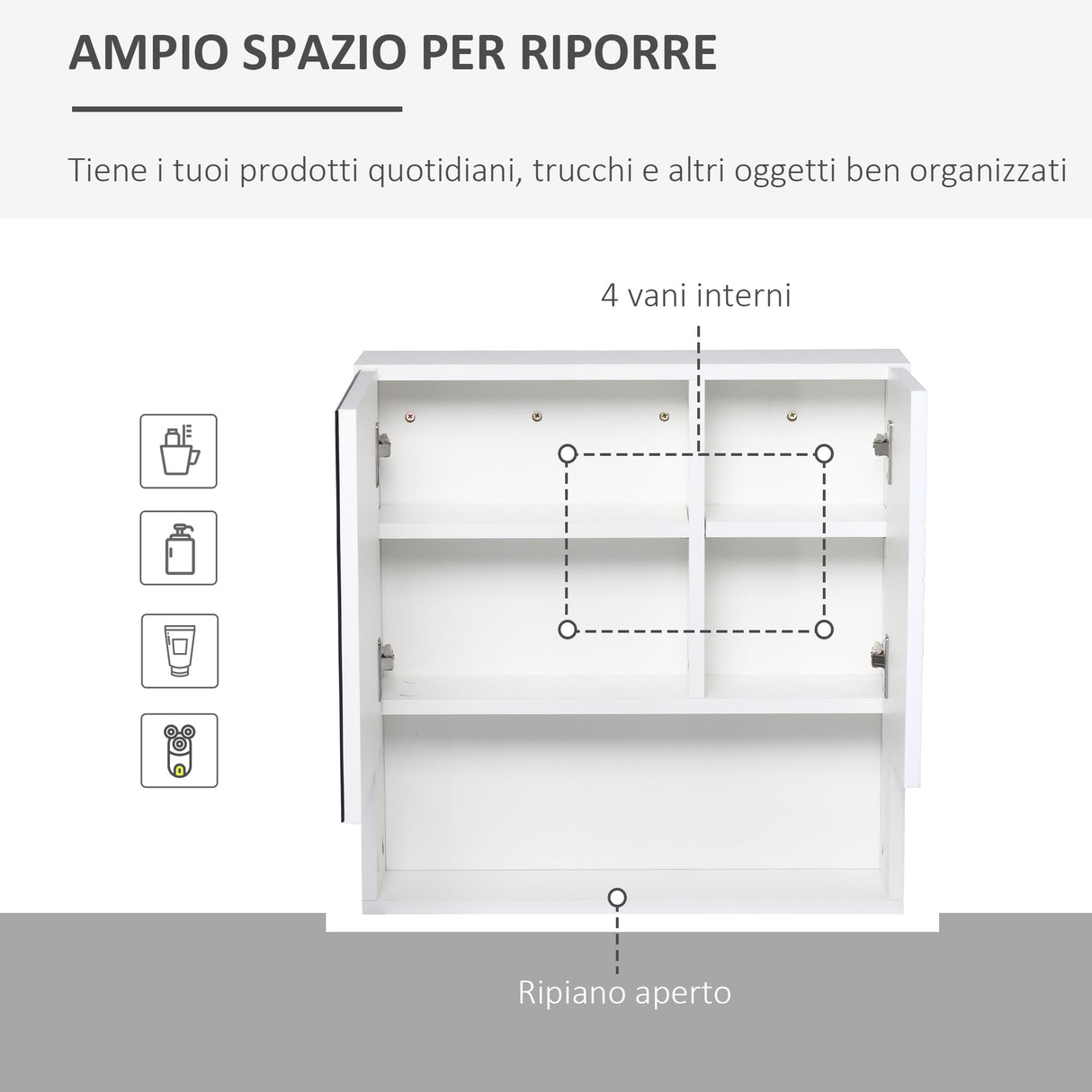 easycomfort easycomfort armadietto specchiera bagno mobiletto bagno pensile con fissaggio a muro 54x15x55cm bianco