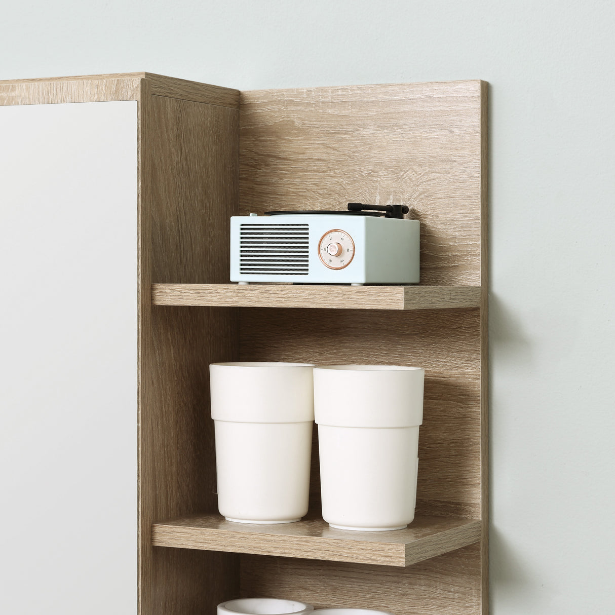 easycomfort easycomfort specchiera bagno a parete con anta e 3 ripiani laterali in legno 60x18x50cm