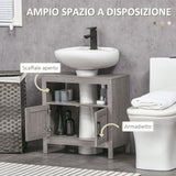 easycomfort easycomfort mobile sottolavabo con armadietto a 2 ante e ripiani in legno 60x30x60cm grigio