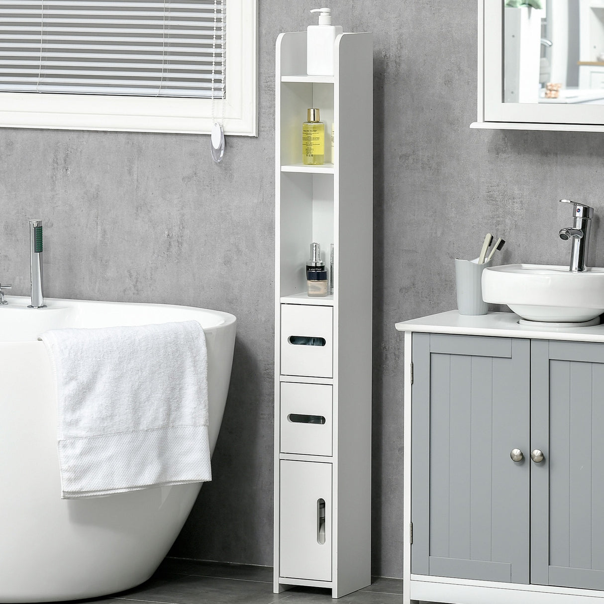 easycomfort easycomfort colonna bagno con mensole e armadietti mobile alto salvaspazio in legno 15x17x120cm bianco