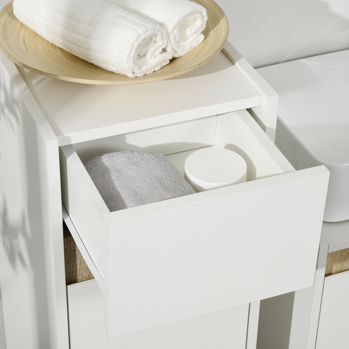 easycomfort easycomfort mobiletto bagno con cassetto e armadietto con mensola regolabile in legno 30x33x88cm bianco