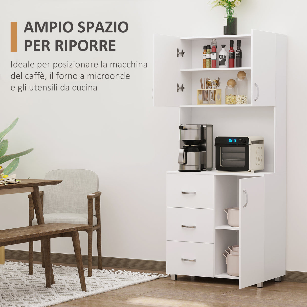 easycomfort easycomfort credenza moderna in legno bianco con 2 armadietti mensole regolabili 1 ripiano aperto e 3 cassetti 80x39 5x183 5cm