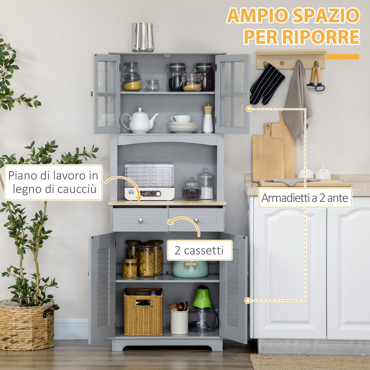 easycomfort easycomfort credenza alta per cucina in legno in stile classico grigio 68x39 5x170cm